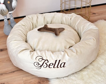 Custom Embroidered Beige Dog Bed, Made-to-Measure Pet Bed, Made-to-Order Dog Bed, Custom Embroidery Pet Bed