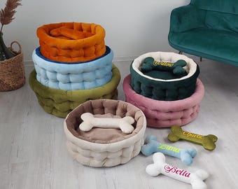 Round Velour Dog Bed: Small Breed Pet Bed
