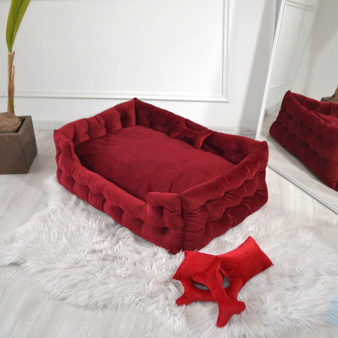 Red Personalized Pet Anxiety Bed Handmade for Big Dogs and Etsy