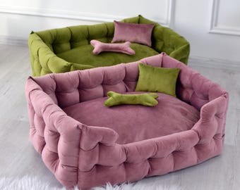 Velvet Dog Bed: Washable Pet Sofa for Large Dogs