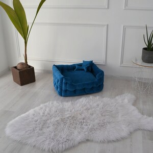 Blue pet bed, Velours dog bed, dog bed large dogs