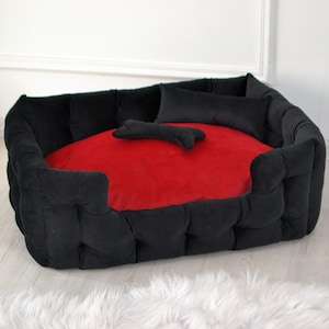 Handmade Black Velour Dog Sofa Bed: Large Breed Pet Bed