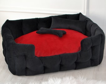 Black Velour Dog Sofa Bed: Large Breed Pet Bed