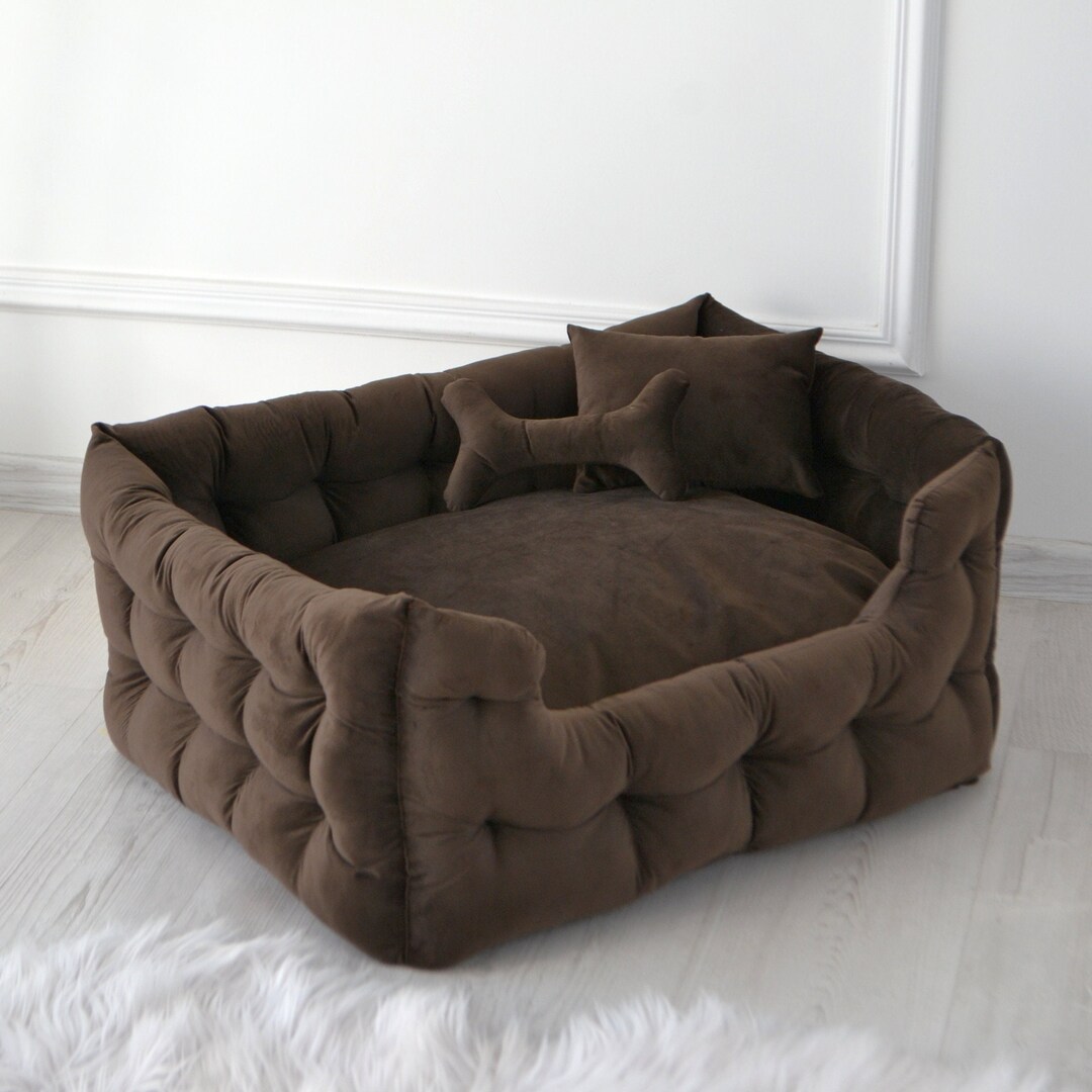 Calming Dog Bed Soft Brown Dog Bed Velvet Dog Bed Washable Etsy