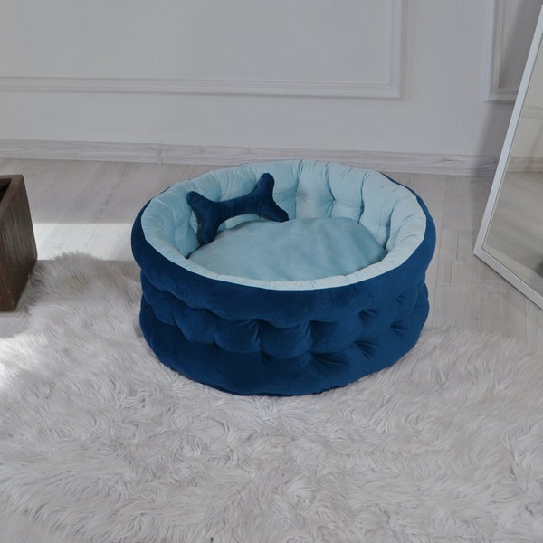 Antianxiety snuggle bed for dogs dark blue, washable