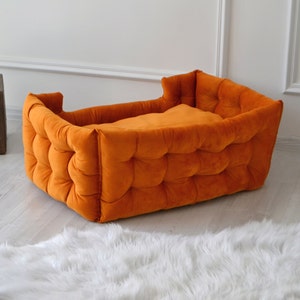 Pet anxiety bed for large dogs in orange with personalization image 2