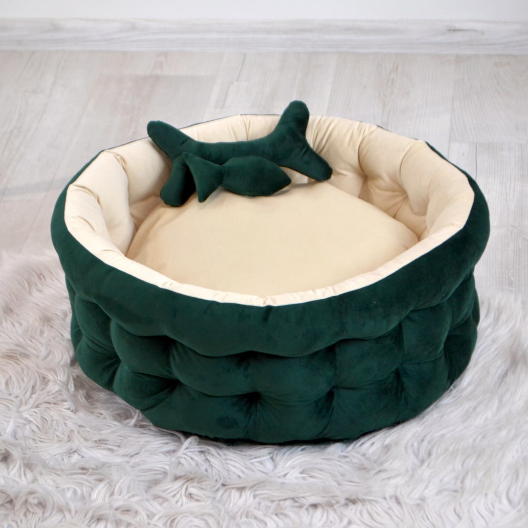 Smaragdgroene luxe handgemaakte hondenmand verschillende maten