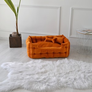 Pet anxiety bed for large dogs in orange with personalization image 3
