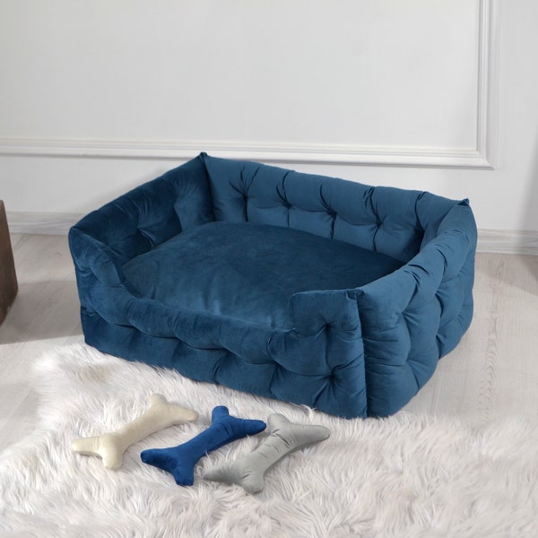 Blue Indestructible dog couch fluffy angel with removable covers for large large medium and small dogs with personalization