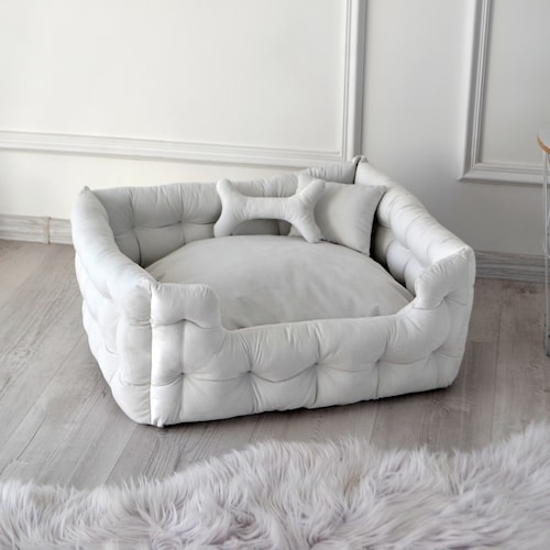 white dog couch