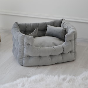 Handmade Velour Dog Bed: Personalized Pillow, Anti-Claw Fabric
