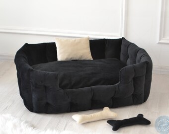 Letti per cani a prova di masticazione, cuscino per animali personalizzato, letto per animali nero con cuscino, regalo per animali domestici, dimensioni extra large, letto per cani e gatti lavabile, letto per cani