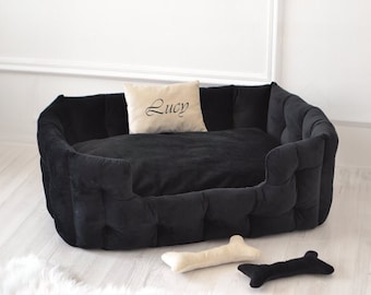 Letto per cani, Letto per animali nero con cuscino, Regalo per animali domestici, Letto per cani rialzato, Letto per cani di grandi dimensioni, Dimensioni extra large, Letto per animali personalizzato, Letto per gatti lavabile