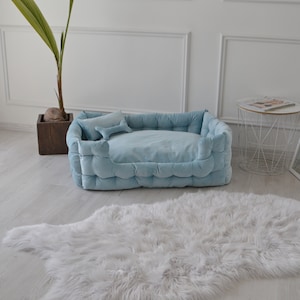 Blue coddler dog bed for French Bulldog, Shepherd, Labrador and other breeds, handmade image 5