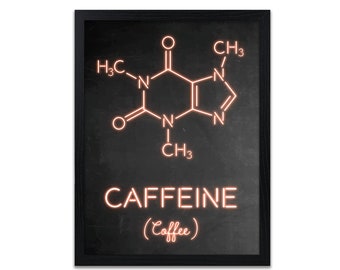 Koffein Molekül - Kaffee - Neon - Zitat - Mehrfarbiger Druck