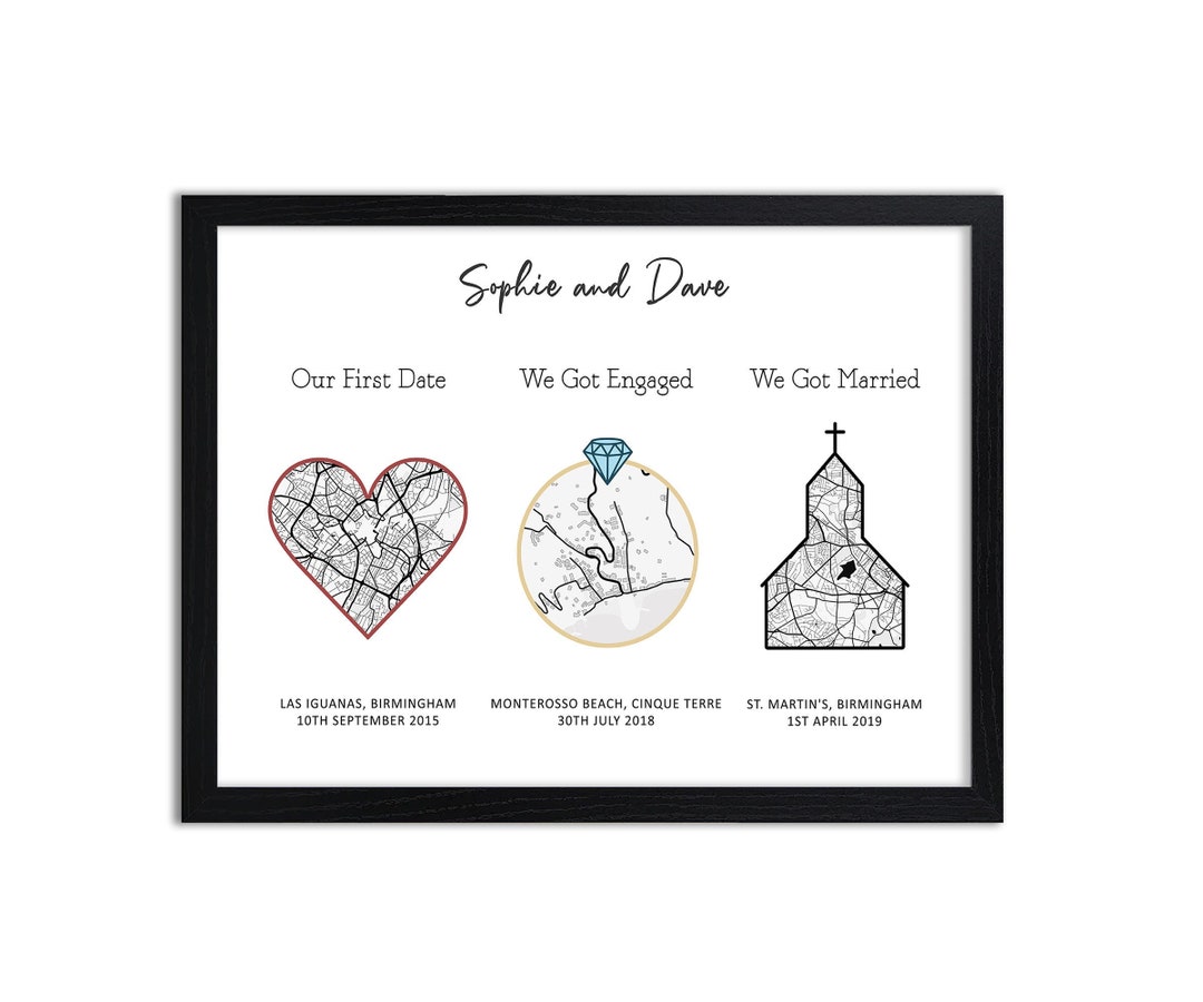 Personalised Engagement Marriage Map Print Etsy UK