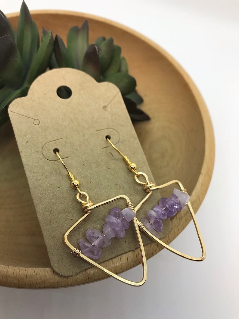 Friend Jewelry Boho Earrings Jewelry gift for her Amethyst Jewelry Wire Wrapped Gemstone earrings Amethyst Geometric Wrapped Earrings