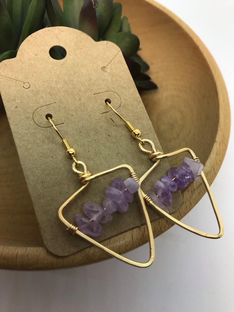 Friend Jewelry Boho Earrings Jewelry gift for her Amethyst Jewelry Wire Wrapped Gemstone earrings Amethyst Geometric Wrapped Earrings