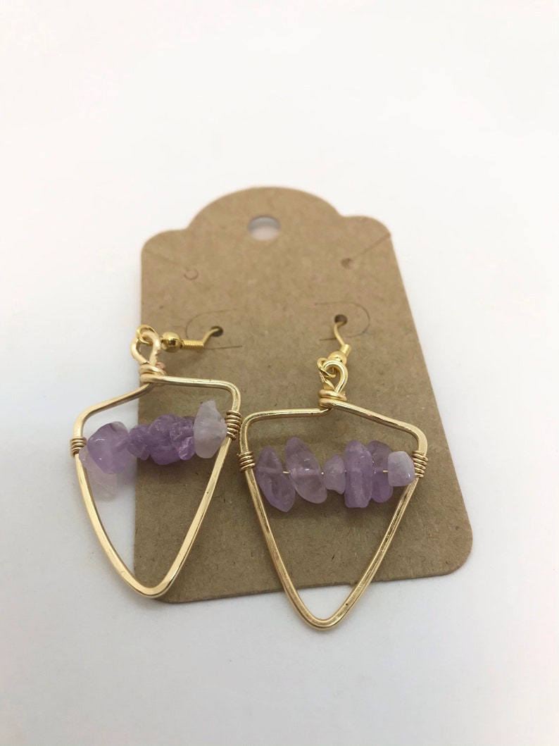 Friend Jewelry Boho Earrings Jewelry gift for her Amethyst Jewelry Wire Wrapped Gemstone earrings Amethyst Geometric Wrapped Earrings
