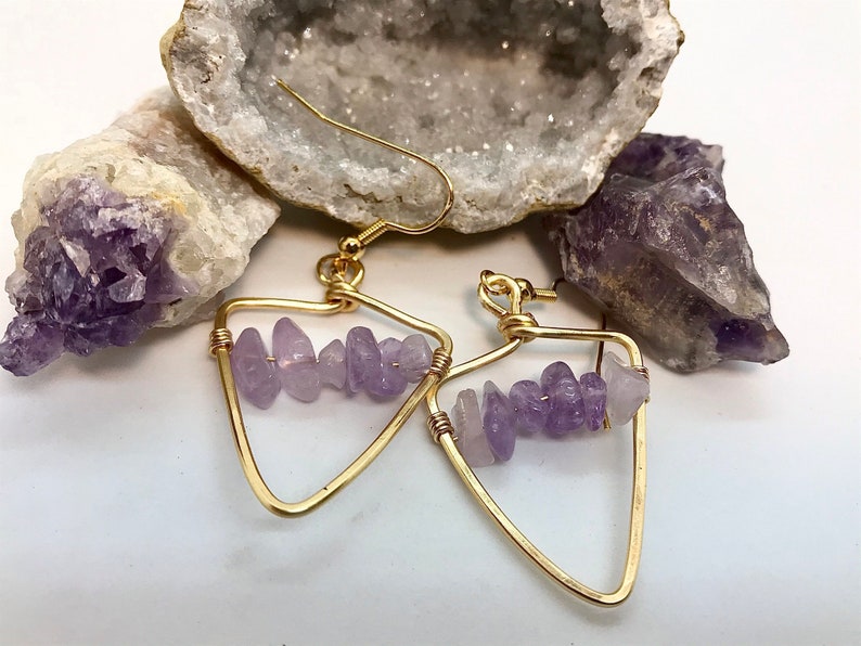 Friend Jewelry Boho Earrings Jewelry gift for her Amethyst Jewelry Wire Wrapped Gemstone earrings Amethyst Geometric Wrapped Earrings