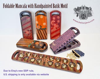 Mancala Vintage Wooden Asian Congkak Sungka Kalaha Oware Board Game Batik Foldable Handpainted Home Decor Toys Family Game Table Game