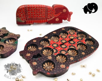 Mancala Elephant, juego de mesa de madera hecho a mano con bolsa de tela / Owari, Kalaha / Decoración del hogar y regalo / Juego de mesa familiar
