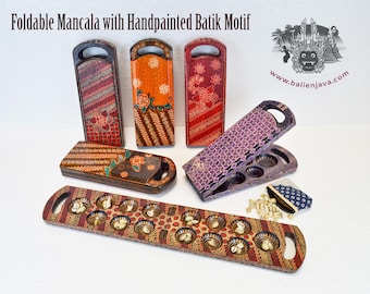 Mancala Vintage Wooden Asian Congkak Sungka Kalaha Oware Board Game Batik Foldable Handpainted Home Decor Toys Family Game Table Game