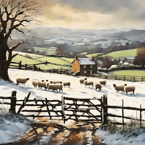 Cartões de Natal - Cena de campo de inverno inglês - Pacote de 5