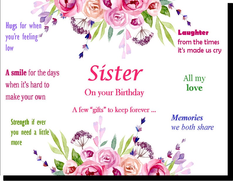 Sister Birthday Card for My Sister on Her Birthday Sister Etsy