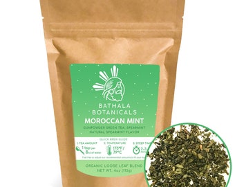 Bathala Botanicals Moroccan Mint - Loose Leaf Green Tea - 1oz | 2oz | 4oz Tea Pack - Spearmint Tea Gift - Premium Quality Gunpowder Tea