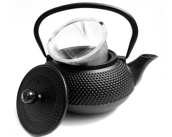 Bathala Botanicals Black Cast Iron Teapot with Stainless Steel Infuser for Loose Tea - 600ml / 20oz Durable Loose Leaf Tea Pot for All Tea