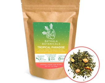 Bathala Botanicals Tropical Paradise Green Tea - Loose Leaf Fruity Tea - 1oz| 2oz | 4oz Tea Pack - Tropical Green Tea Gift - Premium Tea