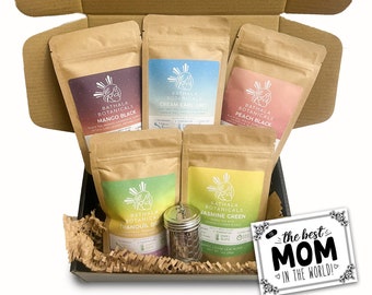 Mother's Day Loose Leaf Tea Gift Sampler Starter Set Bathala Botanicals - Mom Approved Curated Tea - Tea Gift Box Set with Hex Tea Strainer