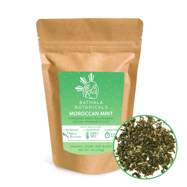 Bathala Botanicals Moroccan Mint - Loose Leaf Green Tea - 1oz | 2oz | 4oz Tea Pack - Spearmint Tea Gift - Premium Quality Gunpowder Tea