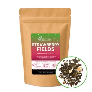Strawberry Fields – Lush Fruity Loose Leaf Green Tea - Bathala Botanicals 60g - Everyday