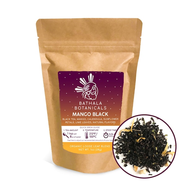 Bathala Botanicals Mango Black Tea - Loose Leaf Mango Black Tea - 1oz | 2oz | 4oz Tea Pack - Mango Black Tea Gift - Premium Mango Black Tea