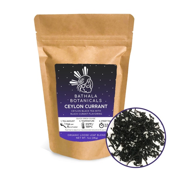 Bathala Botanicals Ceylon Currant - Loose Leaf Black Tea - 1oz | 2oz | 4oz Tea Pack - Black Currant Gift - Premium Quality Black Currant Tea