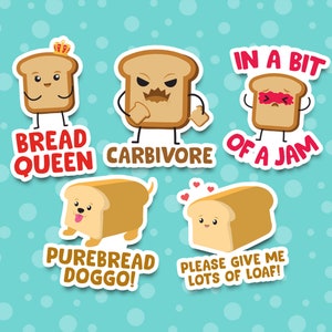 Bread Puns Cartoon - Queen Carbivore Purebread Jam Loaf | High Quality | Water Resistant Sticker - Laptop Hydroflask Water Bottle Journals