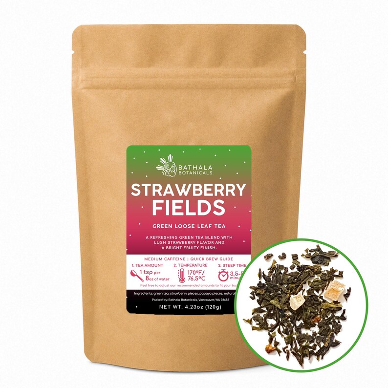 Strawberry Fields – Lush Fruity Loose Leaf Green Tea - Bathala Botanicals 120g - Value Size