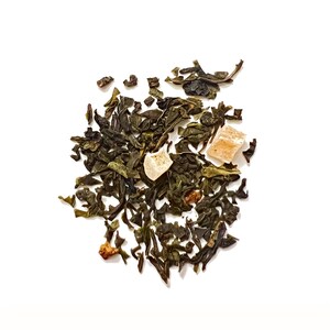 May include: Green tea leaves with dried pineapple pieces. The tea is loose leaf and ready to be brewed.