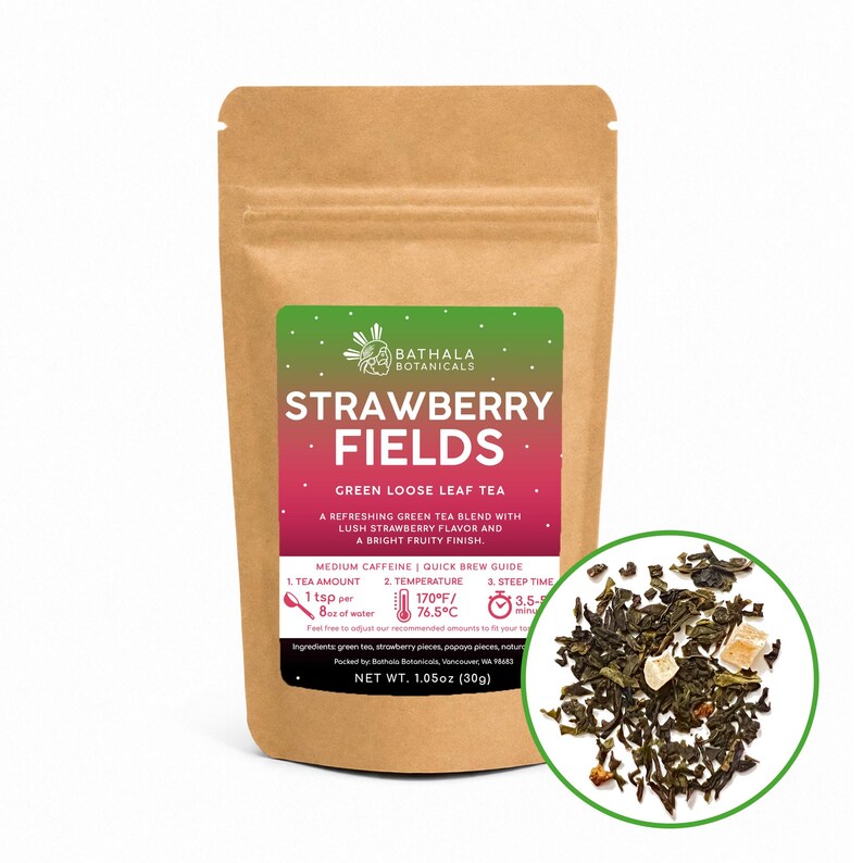 Strawberry Fields – Lush Fruity Loose Leaf Green Tea - Bathala Botanicals 30g - Taster