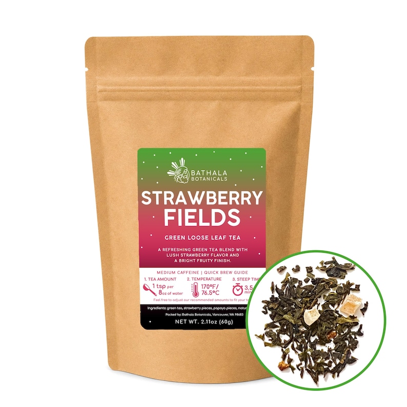 Strawberry Fields – Lush Fruity Loose Leaf Green Tea - Bathala Botanicals 60g - Everyday