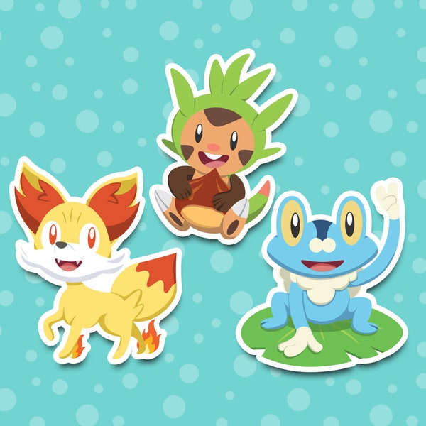 Kalos Starter Pokemon Stickers - Froakie Fennekin Chespin | High Quality | Water Resistant Sticker - Laptop Hydroflask Water Bottle Journals