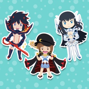 Kill la Kill Chibi Anime Stickers - Ryuko, Mako & Satsuki | High Quality | Water Resistant Sticker - Laptop Hydroflask Water Bottle Journals