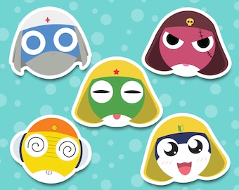 Keroro Platoon Faces - Keroro Tamama Giroro Dororo Kururu | High Quality | Water Resistant Sticker - Laptop Hydroflask Water Bottle Journals