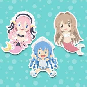Anime Sea Creature Girls - Squid Girl, Sun Seto, & Mero | High Quality | Water Resistant Sticker - Laptop Hydroflask Water Bottle Journals