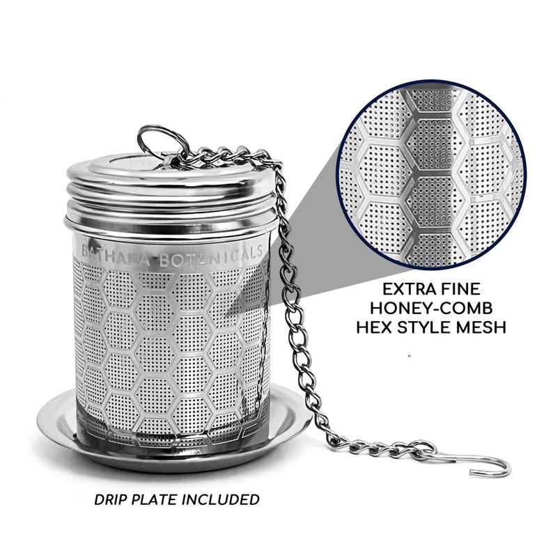 Bathala Botanicals Tea Strainer: Stainless Steel Loose Leaf Infuser with Drip Plate image 2