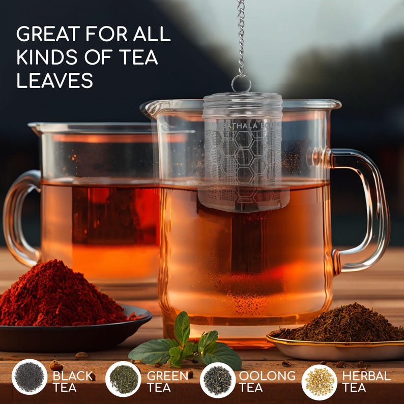 Bathala Botanicals Tea Strainer: Stainless Steel Loose Leaf Infuser with Drip Plate image 3