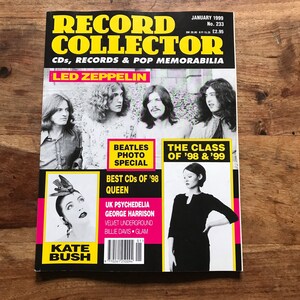 May include: A January 1999 issue of Record Collector magazine, showcasing Led Zeppelin. The cover also features The Beatles, Queen, and Kate Bush, with articles on UK psychedelia and George Harrison. The magazine is a collector's item.