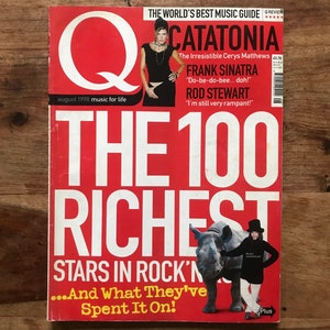 Vintage Q Music Magazine Aug 1998 issue 143 - 100 Richest stars, Catatonia, Frank Sinatra, Rod Stewart, Cerys Matthews, Depech Mode